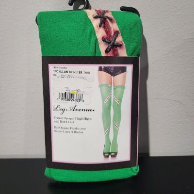 Legs Avenue Green Frankie Opaque Thigh Highs Socks Skin Stiching Design Size OS